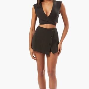 weworewhat tie back wrap top suiting twill 001 black women xxs